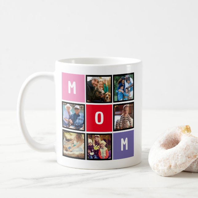 Personlig modern morsdagspresent Collage Kaffemugg (Med munk)