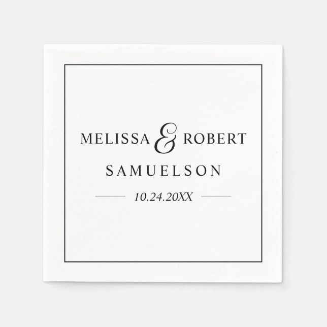 Personlig Modern NAMN Black & White Bröllop Pappersservett (Framsidan)