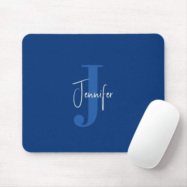 Personlig Modern Namn & Initial Monogram Blue Musmatta (Med mus)