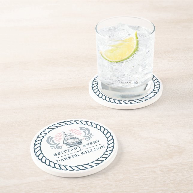 Personlig Modern Nautical Bröllop Underlägg (Sidan)