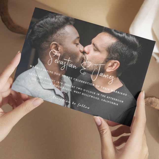 Personlig Modern och Snyggt Photo Gay Bröllop Inbjudningar (Personalized Modern and Stylish Photo Gay Wedding Invitations from Ricaso. Simplistic typography)