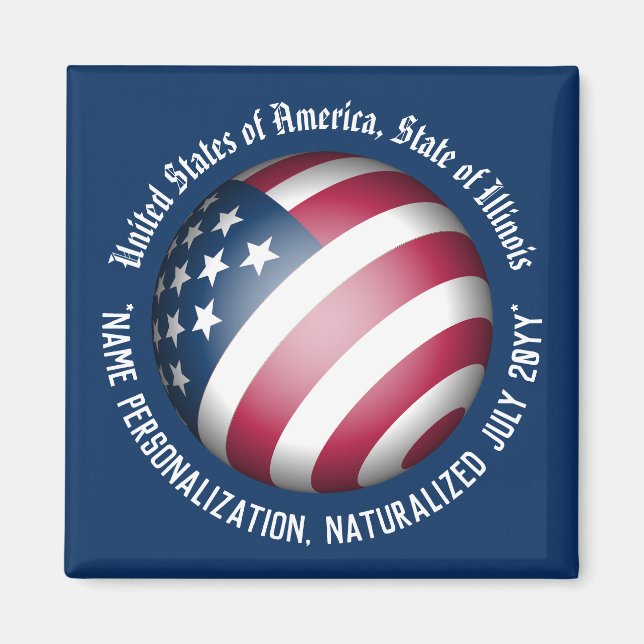 Personlig Modern Patriotic USA flagga Globe, Blue Magnet (Framsidan)