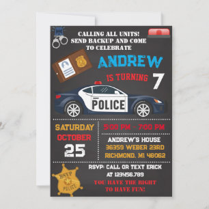 Personlig modern polis tema födelsedagsfest inbjudningar