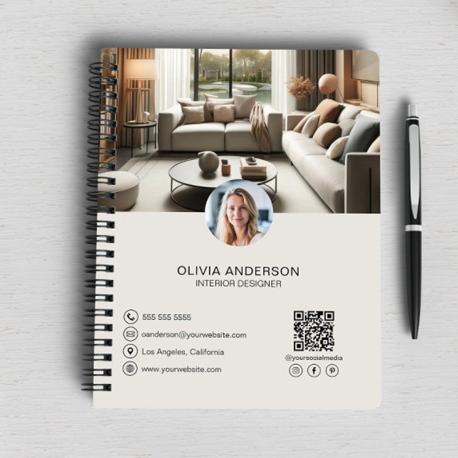 Personlig Modern Professionell Verksamhet Anteckningsbok (Create your own professional business notebook with custom photos, QR code and social media icons )