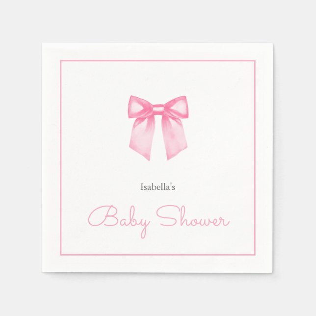 Personlig Modern Rosa Bow Baby Shower Pappersservett (Framsidan)