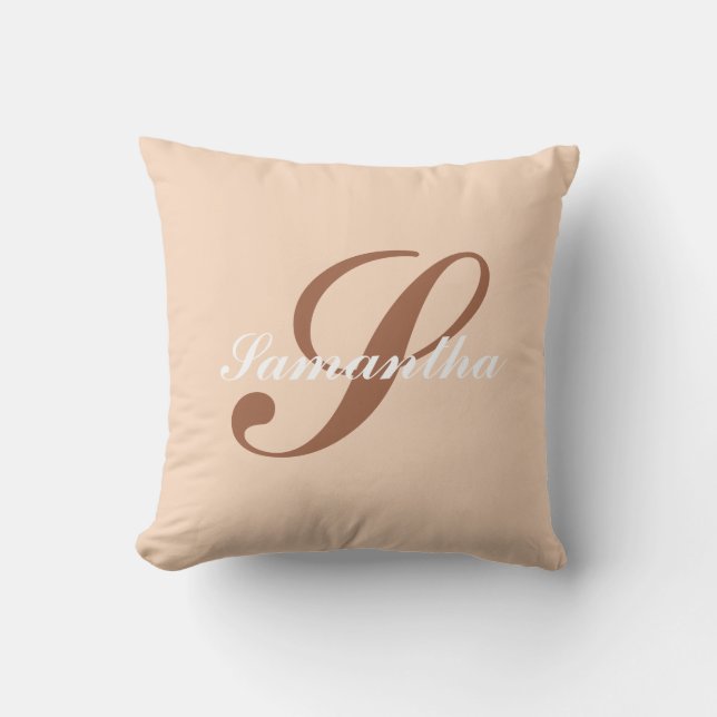 Personlig modern rosa &brun monogramnamn kudde (Framsida)