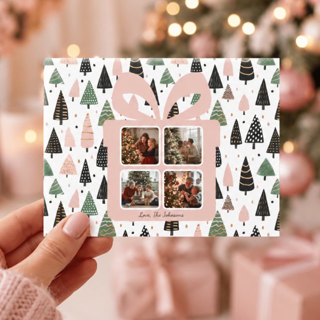 Personlig modern rosa jul-fotobrevkort vykort (Skapare uppladdad)