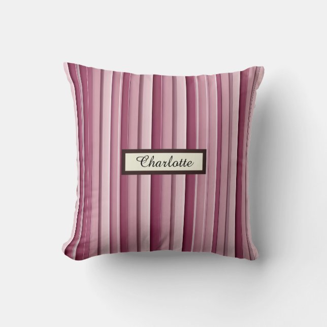 Personlig Modern Rosa Mauve Lodrät Rand Kudde (Framsida)