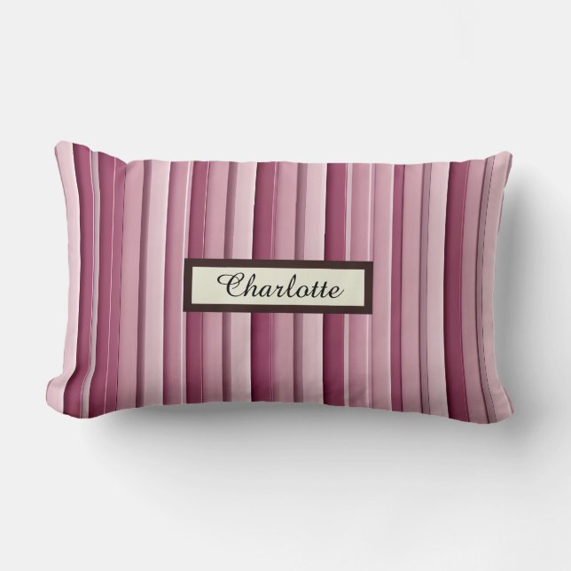 Personlig Modern Rosa Mauve Lodrät Rand Lumbarkudde (Framsida)