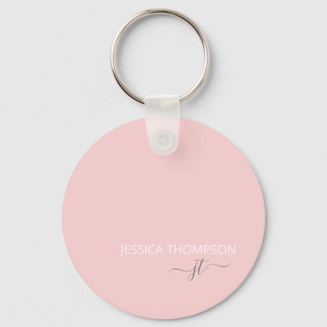 Personlig Modern  Rosa Monogram Namn Nyckelring (Framsida)