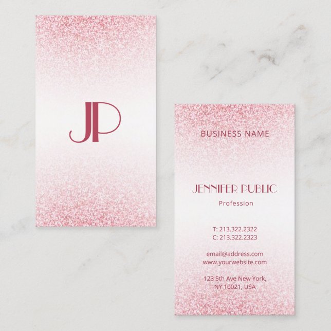 Personlig Modern Rosa Roséguld Glitter Visitkort (Fram/baksida)