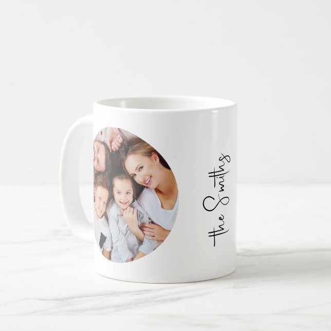 Personlig Modern Script Family Namn 2-foton Kaffemugg (Framsida vänster)