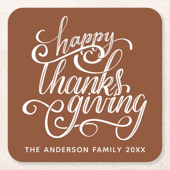 Personlig Modern Script Happy thanksgiving Underlägg Papper Kvadrat (Framsidan)