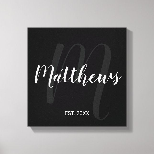 Personlig Modern Script Monogram & Family Namn Canvastryck (Framsida)