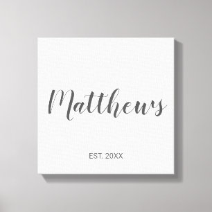 Personlig Modern Script Monogram & Family Namn Canvastryck
