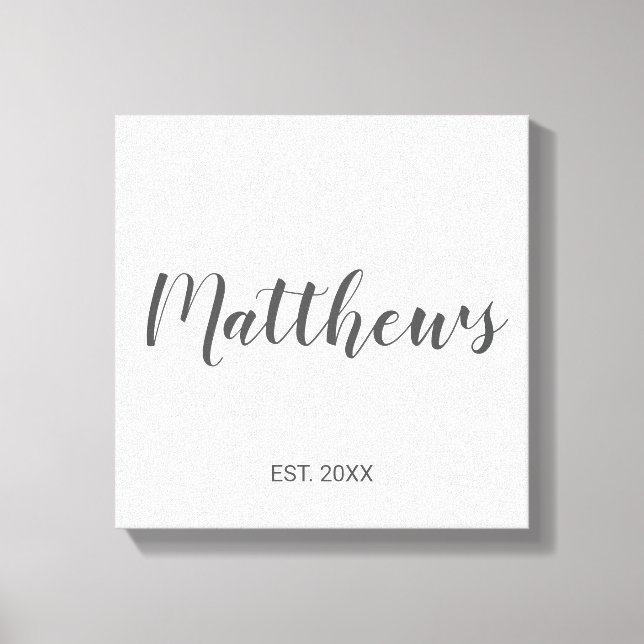 Personlig Modern Script Monogram & Family Namn Canvastryck (Framsida)
