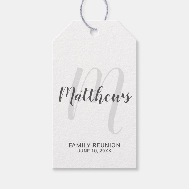 Personlig Modern Script Monogram & Family Namn Presentetikett (Framsidan)