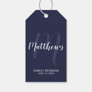Personlig Modern Script Monogram & Family Namn Presentetikett
