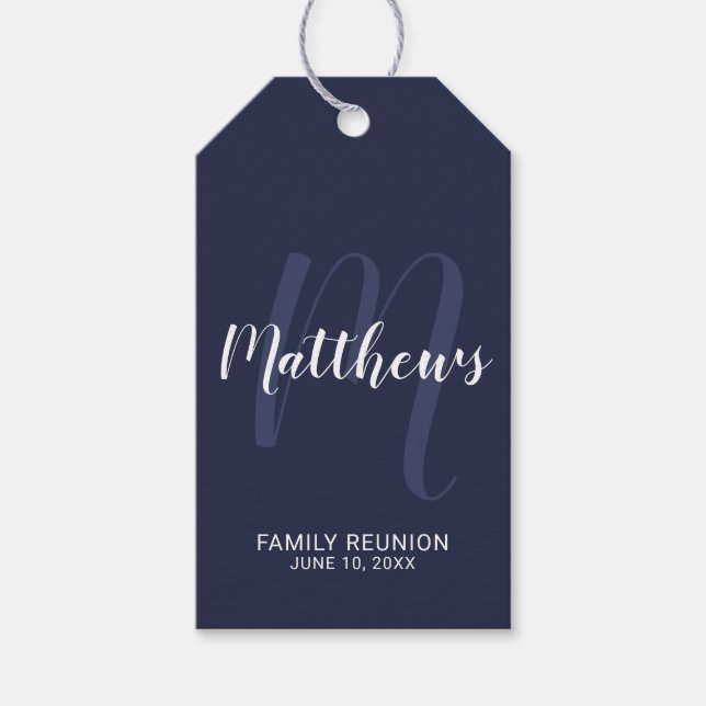 Personlig Modern Script Monogram & Family Namn Presentetikett (Framsidan)