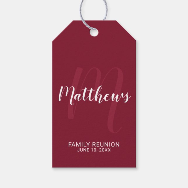 Personlig Modern Script Monogram & Family Namn Presentetikett (Framsidan)