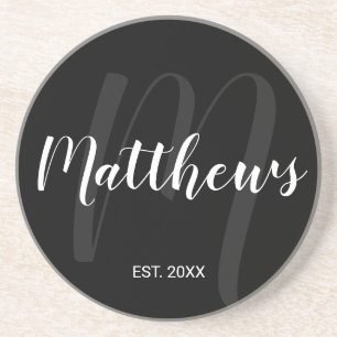 Personlig Modern Script Monogram & Family Namn Underlägg