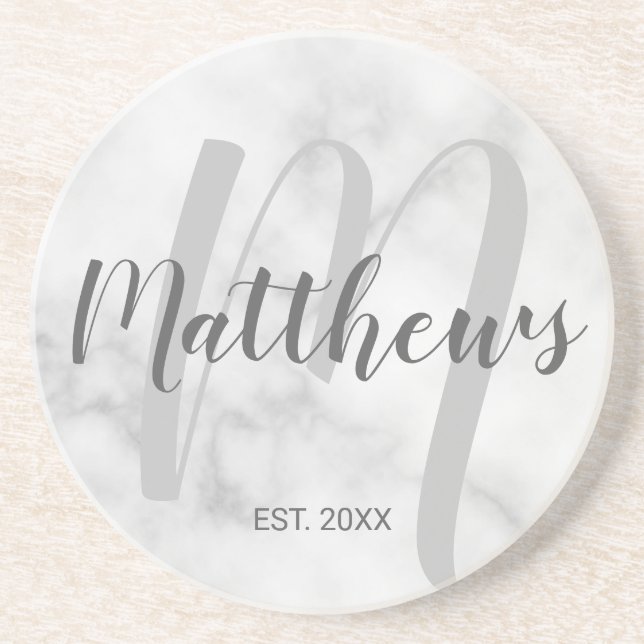 Personlig Modern Script Monogram & Family Namn Underlägg (Framsidan)