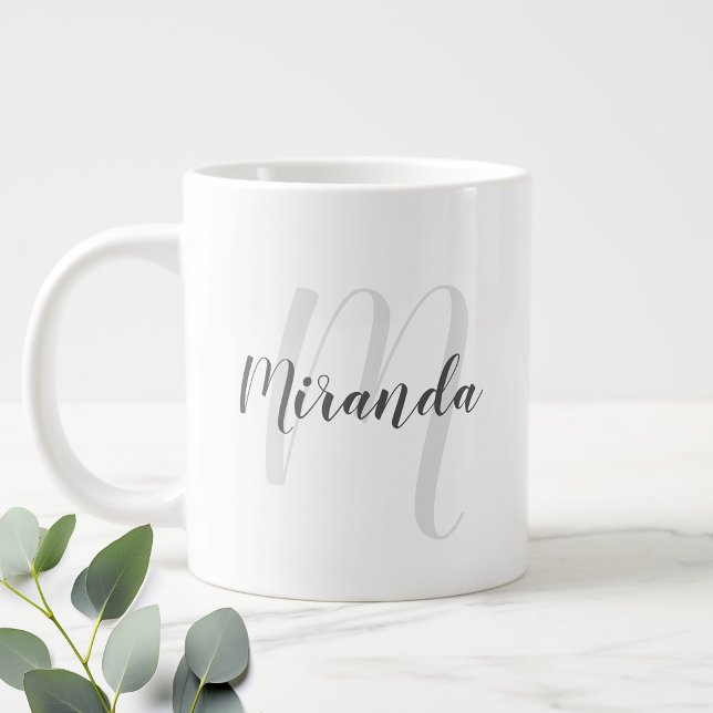 Personlig Modern Script Monogram och Namn Jumbo Mugg (Skapare uppladdad)