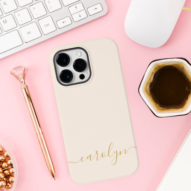 Personlig modern skriptmonogram i beige med femini (Skapare uppladdad)