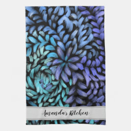 Personlig Modern snurrande teal och blå petaler Kökshandduk