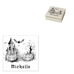 Personlig Modern Spooky Pumpkin Haunted house Stämpel
