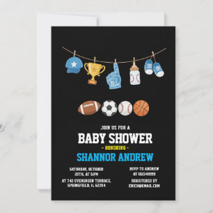 Personlig modern sportstematisk baby shower för po inbjudningar