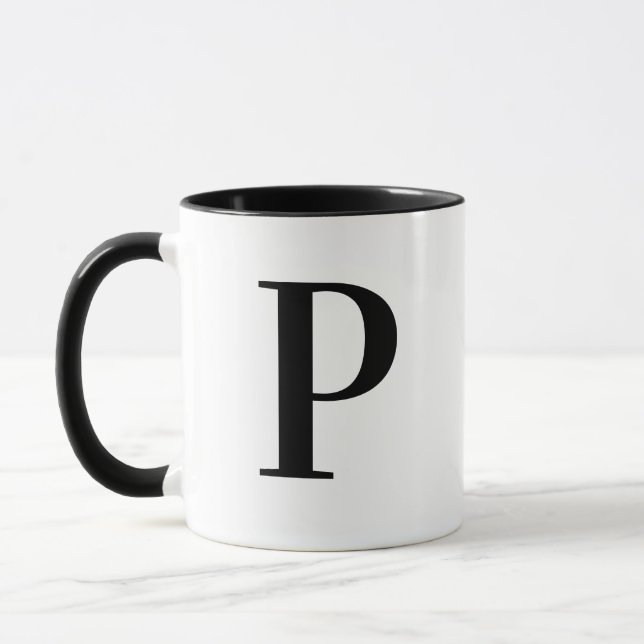 Personlig Modern Svart Monogram Bokstav P Anpassad Mugg (Vänster)
