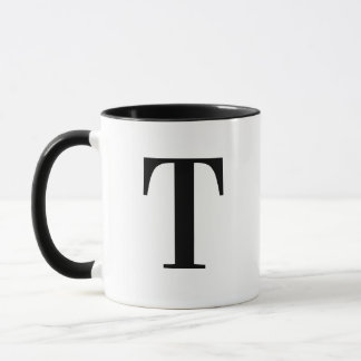 Personlig Modern Svart Monogram Bokstav T Anpassad Mugg