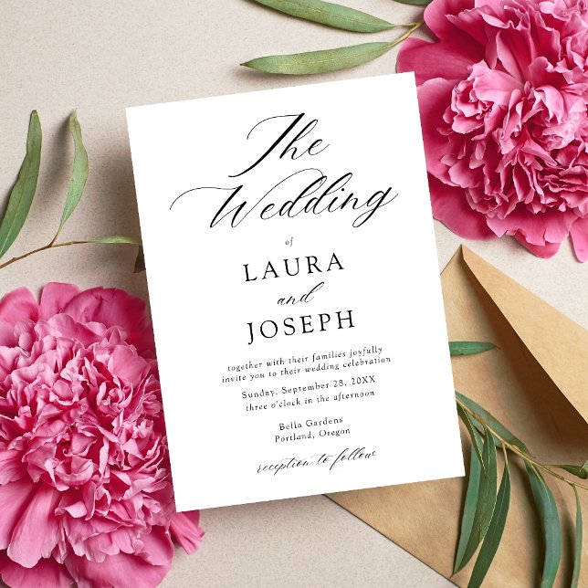 Personlig Modern Svart och Vit Enkel Bröllop Inbjudningar (Black and white wedding invitation creates a clean, stylish first impression with your details)