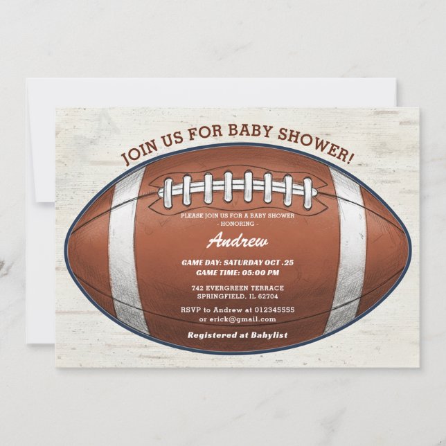 Personlig Modern Touchdown Fotboll Baby Shower Inbjudningar (Framsida)
