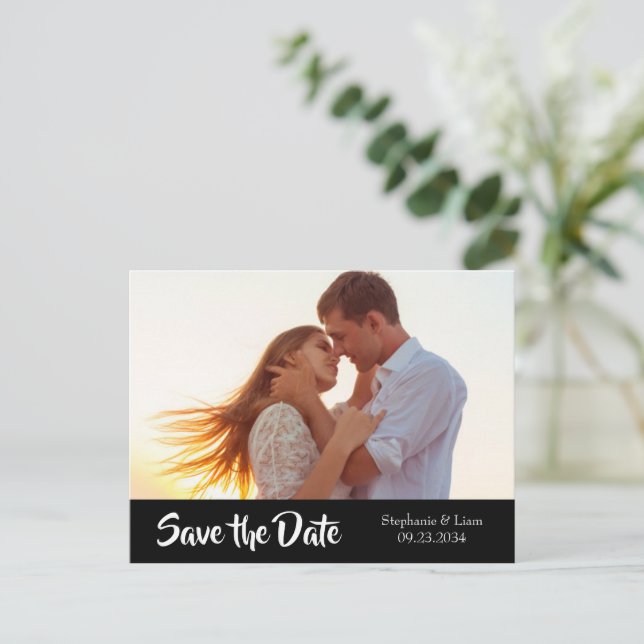 Personlig modern typsnitt Foto Spara datumet Meddelande Vykort (Stående Fram)