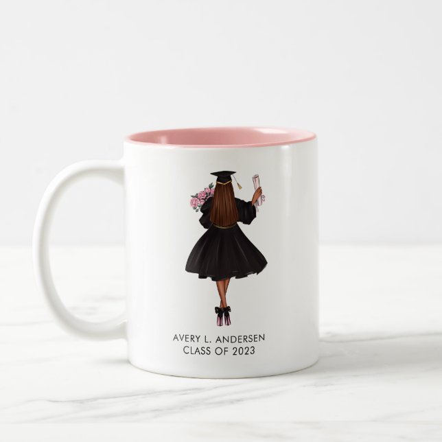 Personlig Modern Watercolor Girl Student Två-Tonad Mugg (Vänster)