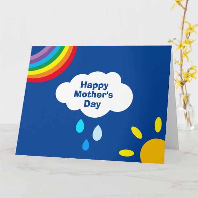 Personlig moln-, regn- och solsken mors dag kort (Gul blomma)