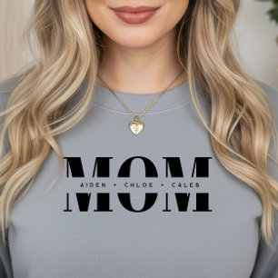 Personlig MOM Barns Namn, Modern Chic Mamma Gåva T Shirt