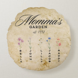 Personlig Mommas WildblomGarden Rund Kudde