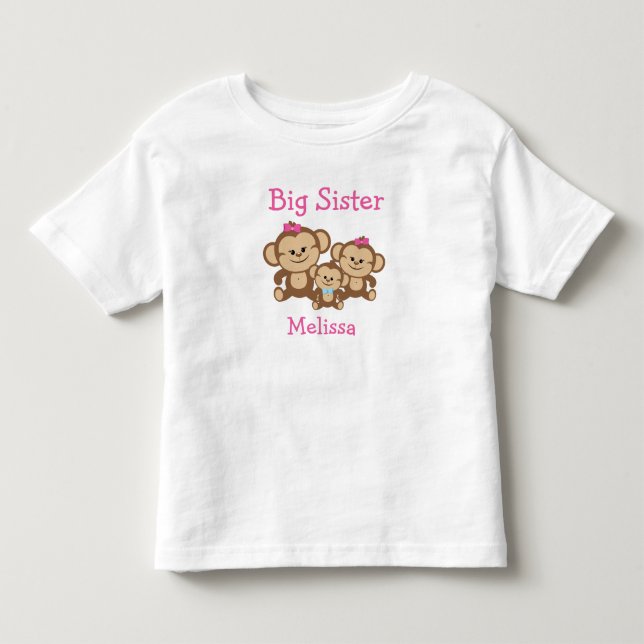 Personlig Monkey Big Sister T Shirt (Framsida)