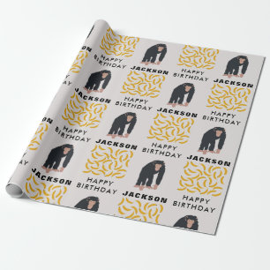 Personlig Monkey Chimpanzee & Banana Birthday Presentpapper