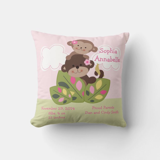 Personlig "Monkey Girl Sisters" Keepsaké Pillow Kudde (Framsida)