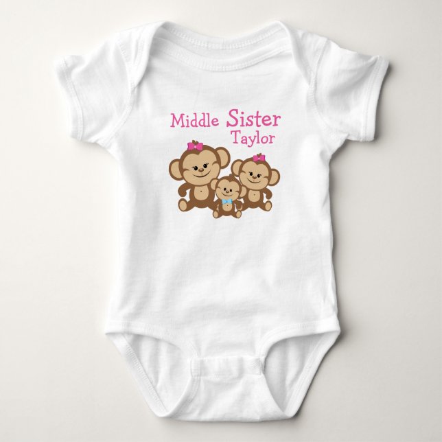 Personlig Monkey Mitten Sister Bodykostym Tee (Framsida)