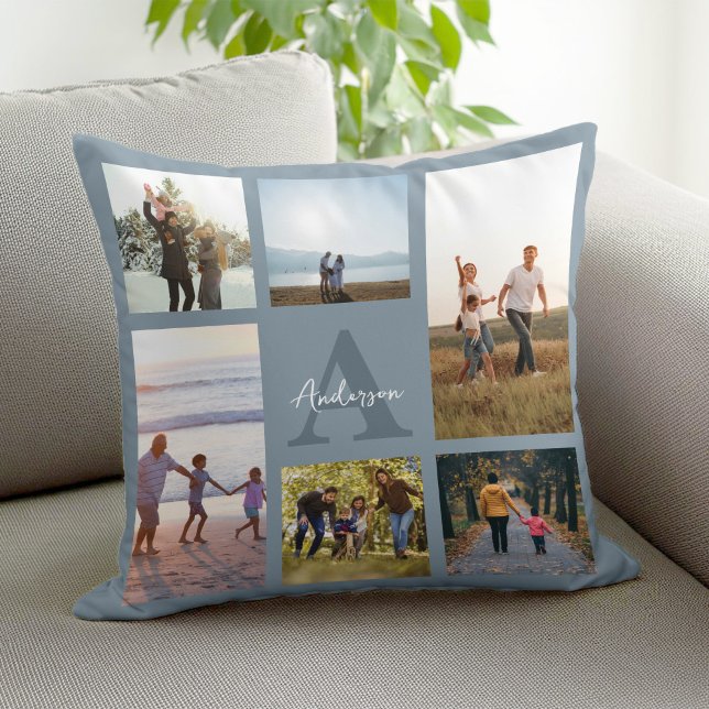 Personlig Monogram 6 fotokollage Kudde (Skapare uppladdad)