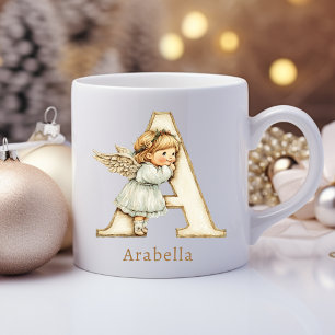 Personlig monogram A initial julängel Kaffemugg