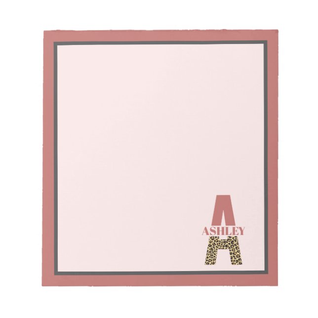 Personlig Monogram A Rosa Leopard print Anteckningsblock (Framsida)