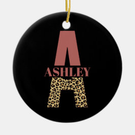 Personlig Monogram A Rosa Leopard print Julgransprydnad Keramik