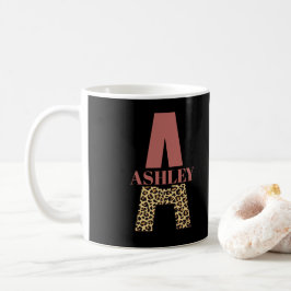 Personlig Monogram A Rosa Leopard print Kaffemugg