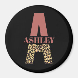 Personlig Monogram A Rosa Leopard print Magnet